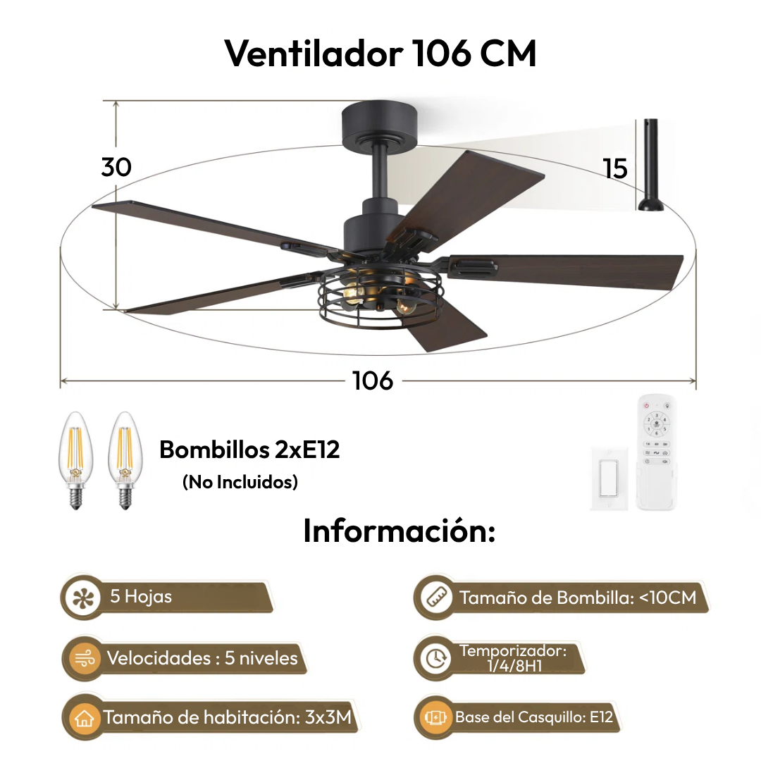 Set x 2 Ventiladores de Techo Enjaulados Rústicos Rótula Black