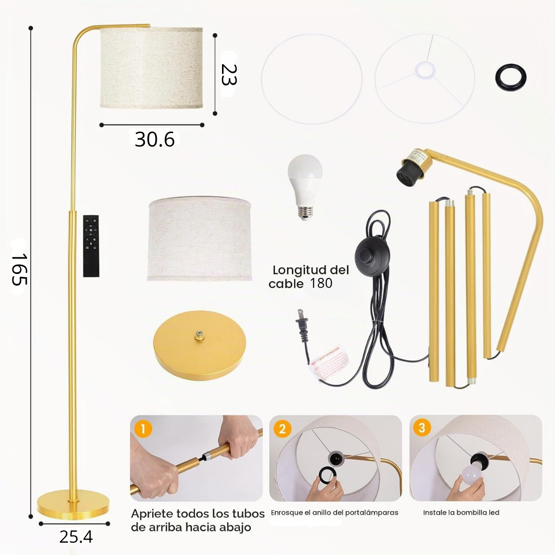 Lámpara de Pie Arqueada Áurea Lino