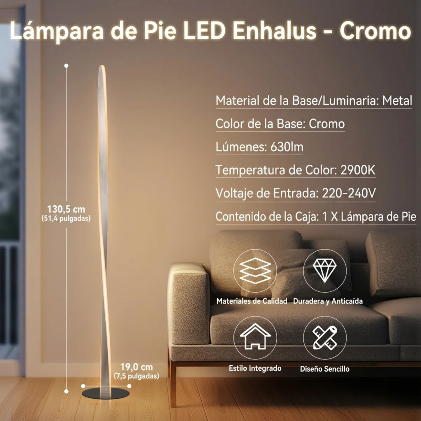 Lámpara de Piso Escultórica Helice LED