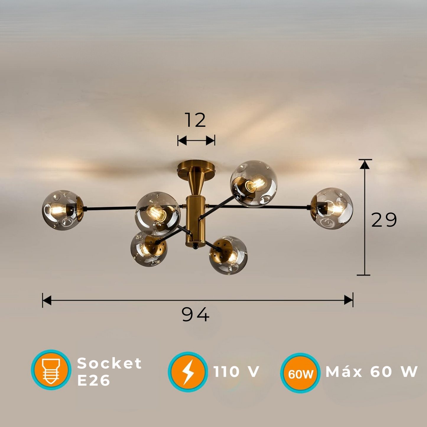 Lámpara De Techo / Empotrada de 100 CM de Ancho con 6 Esferas