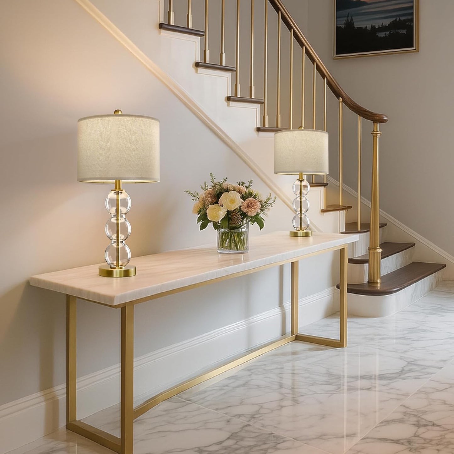 Lámpara de mesa Set x 2 Unidades En Cristal & Metal Dorado