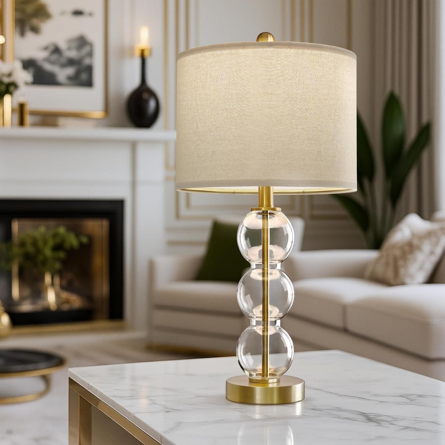 Lámpara de mesa Set x 2 Unidades En Cristal & Metal Dorado