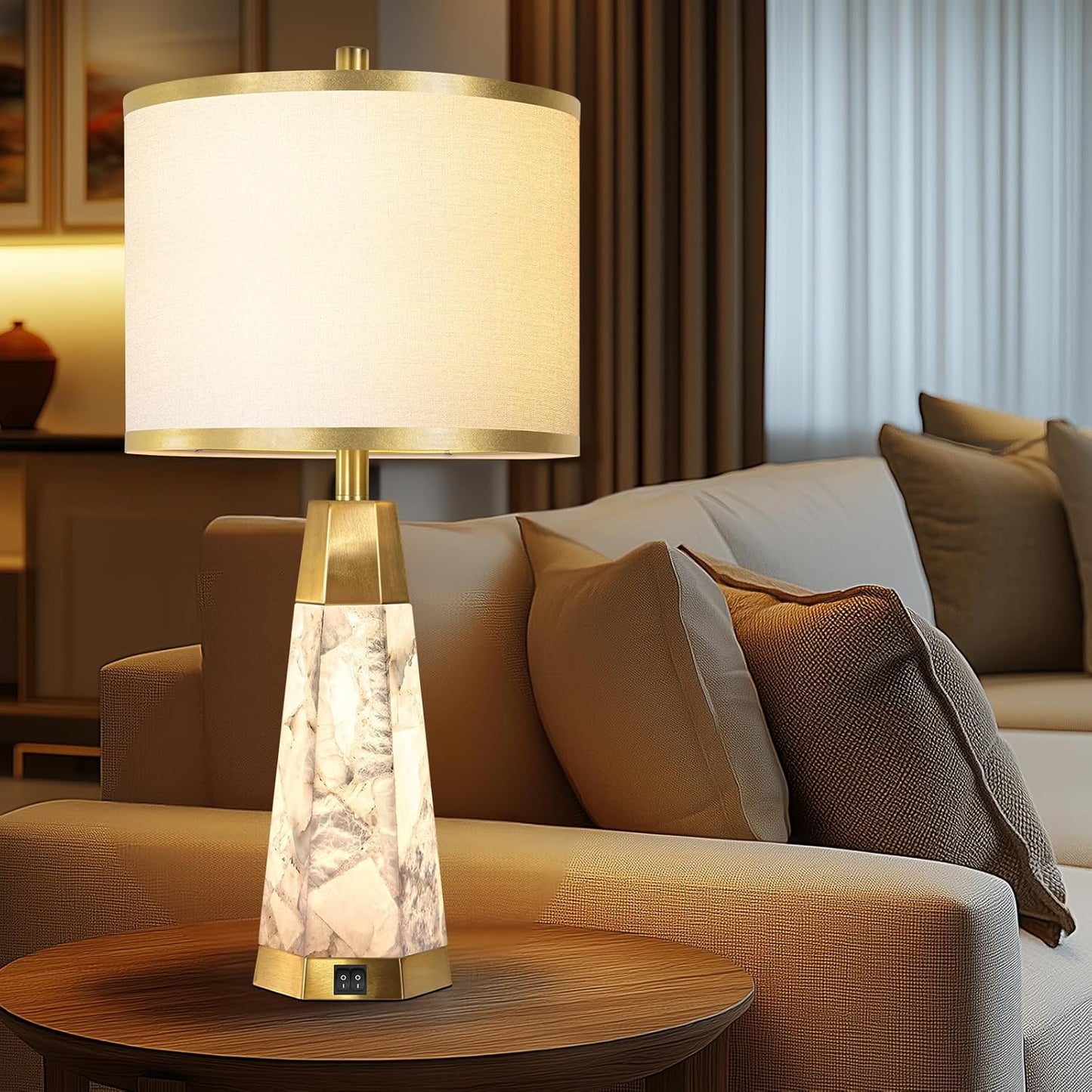 Lámpara de Mesa set x 2 unidades Construidas en Alabastro & Acero Inoxidable color Dorado