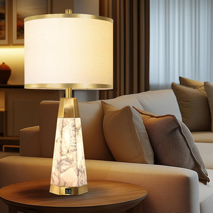 Lámpara de Mesa set x 2 unidades Construidas en Alabastro & Acero Inoxidable color Dorado