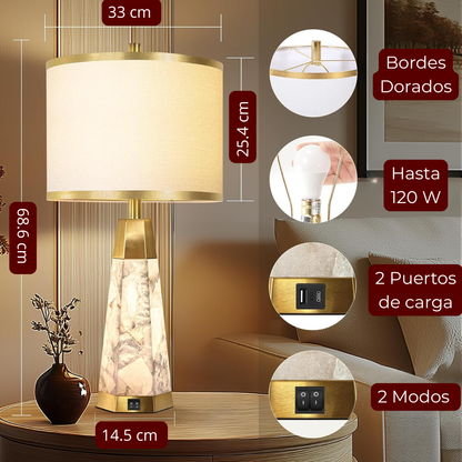 Lámpara de Mesa set x 2 unidades Construidas en Alabastro & Acero Inoxidable color Dorado
