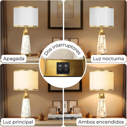 Lámpara de Mesa set x 2 unidades Construidas en Alabastro & Acero Inoxidable color Dorado